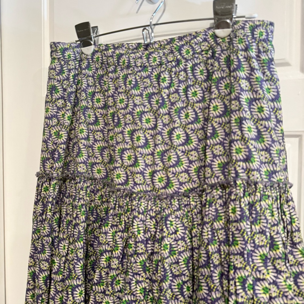 Coldwater Creek Boho Floral Midi Skirt Size S Blue Green Tiered Pull On - Picture 2 of 9